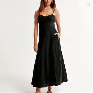 NWT ABERCROMBIE Linen-Blend Sweetheart Midi Dress - XSP